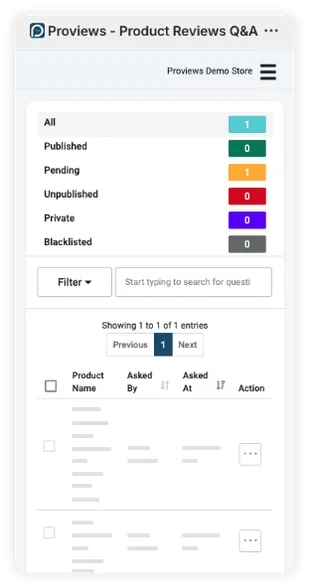Question and Answer Section in dashboard - Proviews App