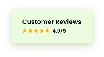 A vector graphic showing text reviews with 4.9 ratings out of 5
