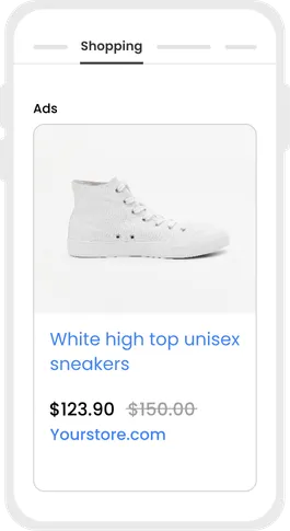 Mobile showing an Ad of white sneakers