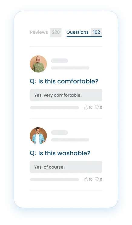 Questions list on product page of an online store
