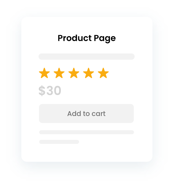 Prouct page with ratings, price of the product, and add to cart button