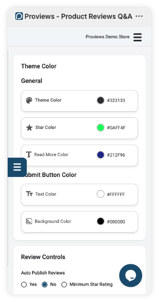 Review widget management dashboard - Proviews App
