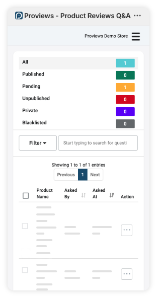 Question and Answer Section in dashboard - Proviews App