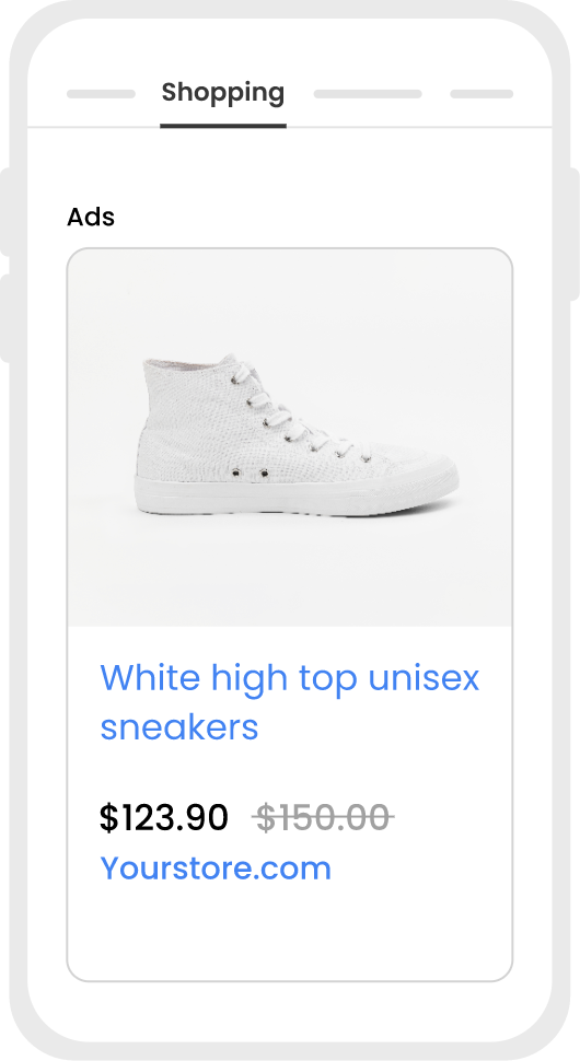 Mobile showing an Ad of white sneakers